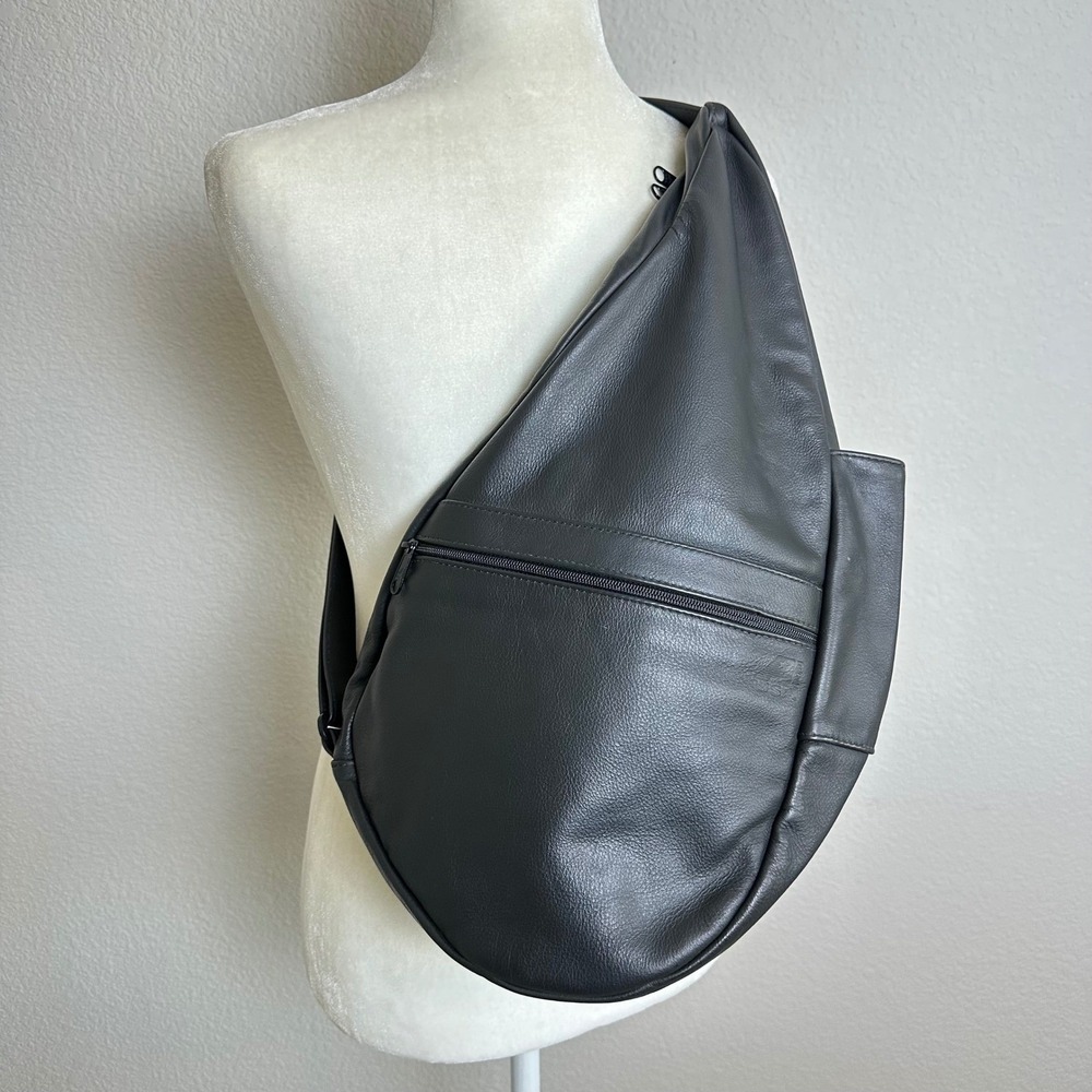 AmeriBag Healthy Back Bag Medium Black Leather Ergonomic Sling Tote 5104-BK USA